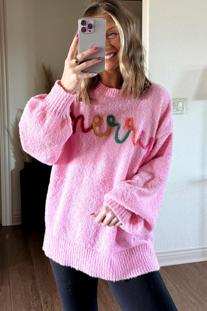 Bonbon merry Multicolor Tinsel Letter Graphic Christmas Sweater