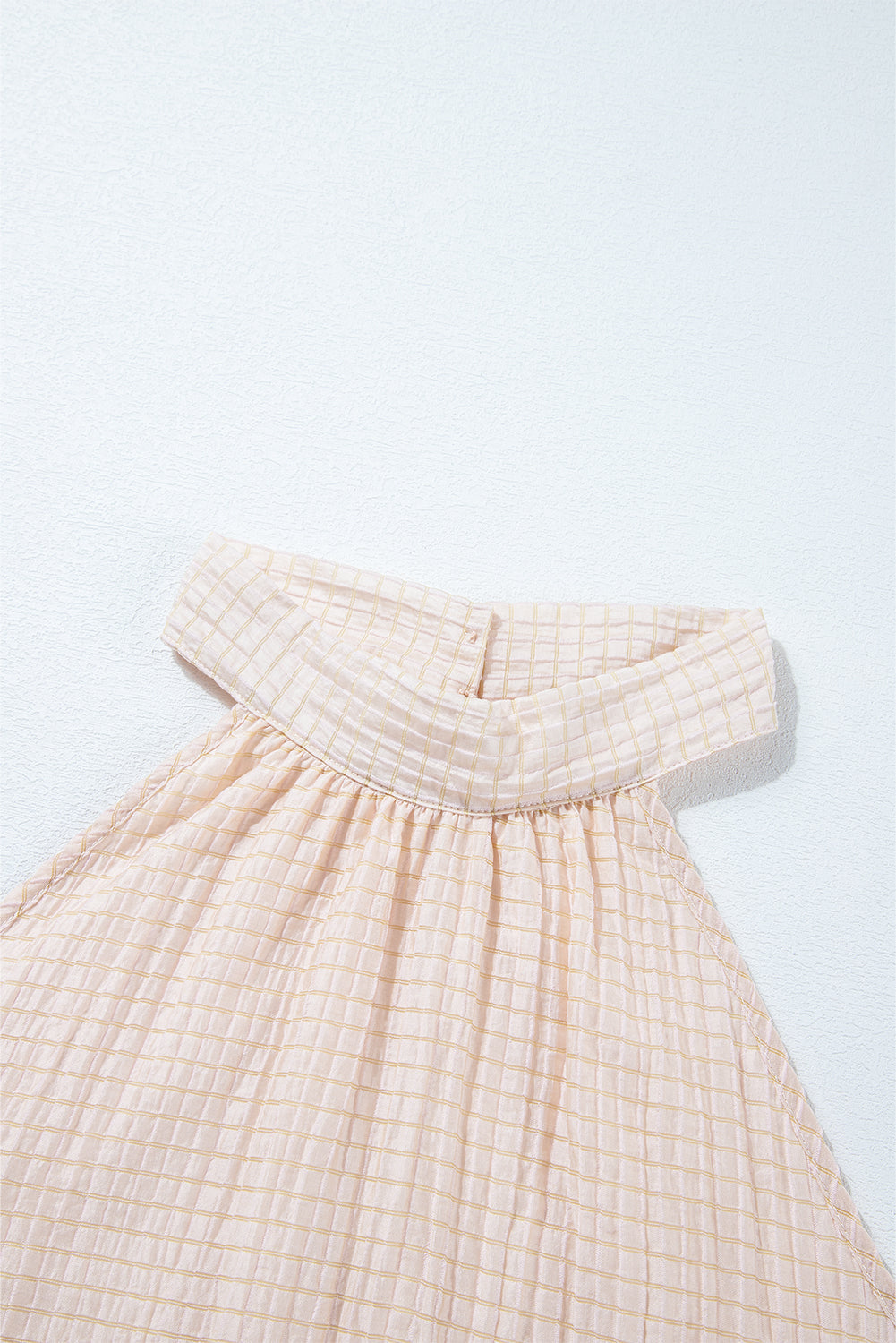 Apricot Textured Halter Neck Button Up Sleeveless Top with Keyhole Back