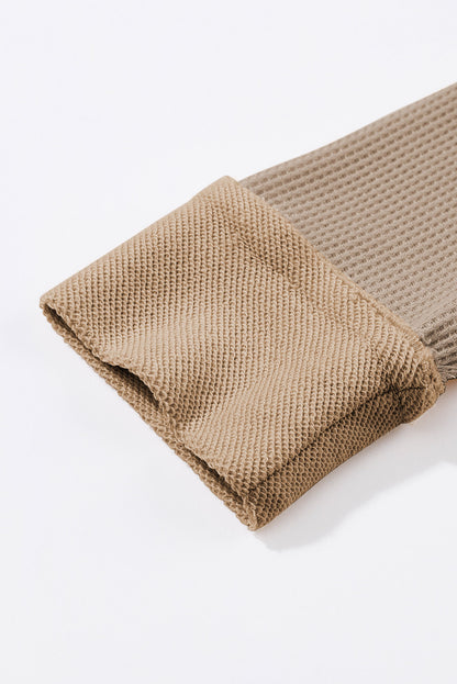Brown Waffle Knit Buttoned Long Sleeve Top
