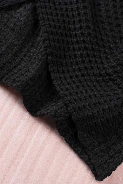 Black Buttoned Wrap Turtleneck Sweater