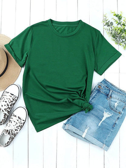 Green Casual Crew Neck T-Shirt for Women