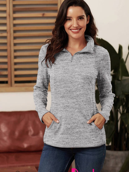 Heathered Gray Zip-Up Pullover with Kangaroo Pocket
