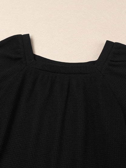 Elegant Square Neck Long Sleeve Waffle Knit Top