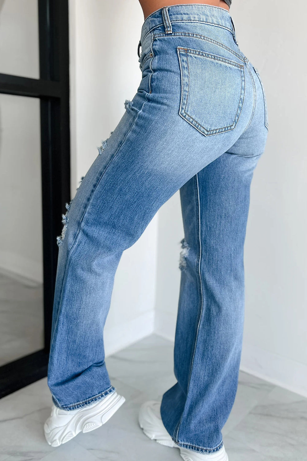 Myosotis Mid Rise Distressed Sneak Peek Straight Leg Jeans