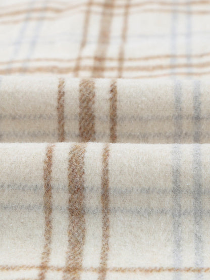 Khaki Plaid Button-Up Shirt Jacket with Side Slits