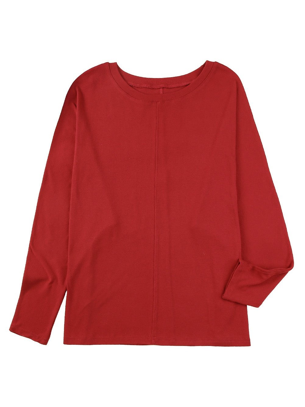 Fiery Red Crew Neck Patchwork Long Sleeve Casual Top