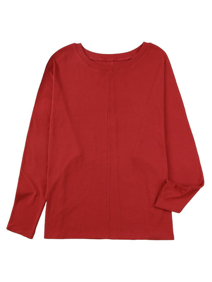 Fiery Red Crew Neck Patchwork Long Sleeve Casual Top