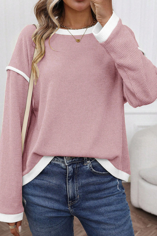 light pink knit top