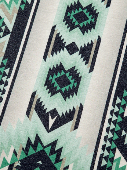 Green Geometric Retro Print Plus Size Tee