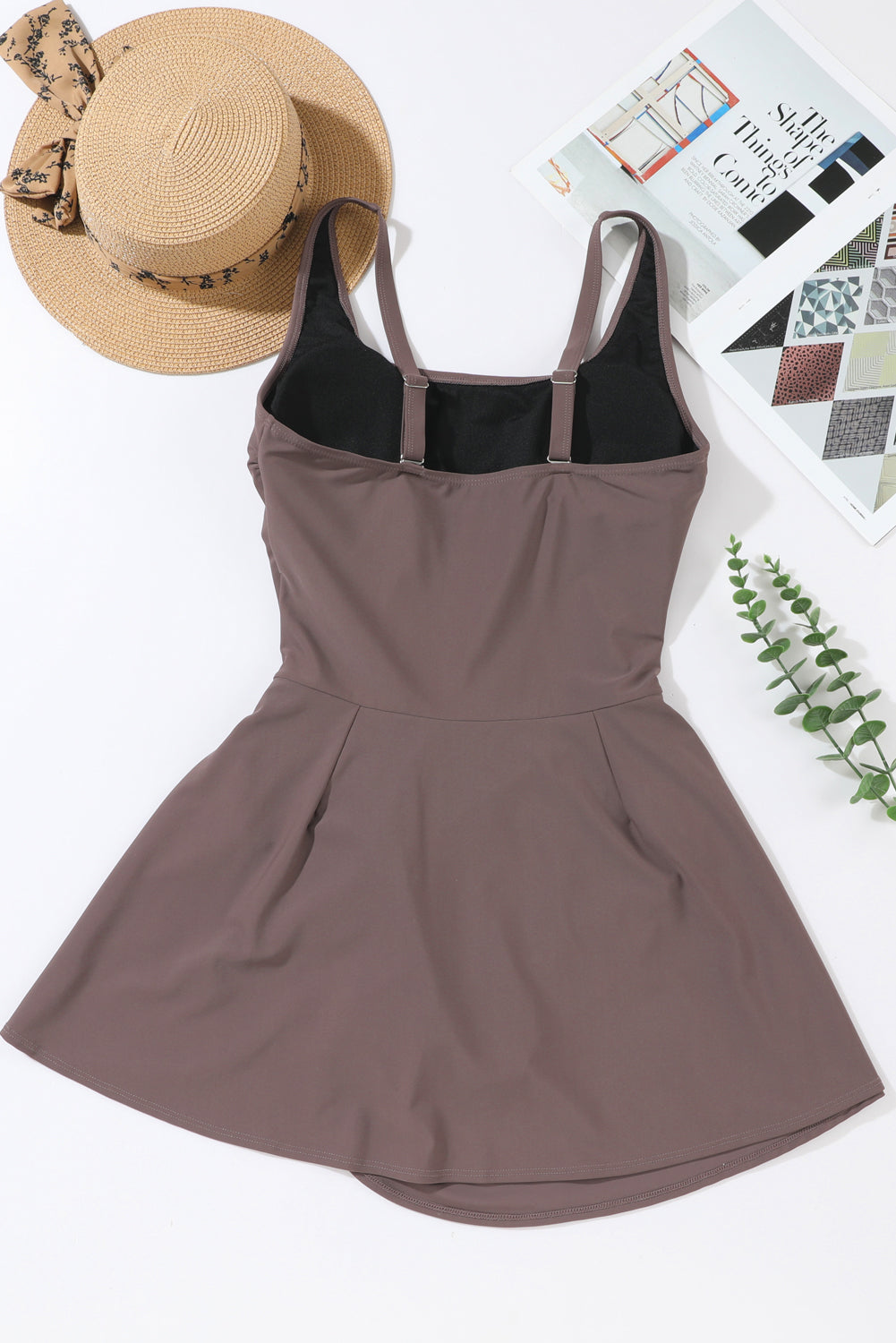 Coffee Brown Knotted Split Sheath Style Swim Dress