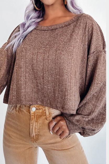 Chestnut Exposed Seam Drop Shoulder Cropped Baggy Top