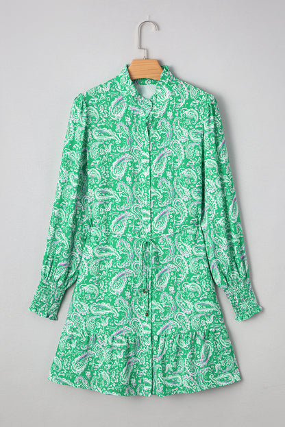 green paisley mini dress