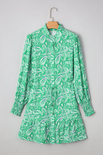 green paisley mini dress