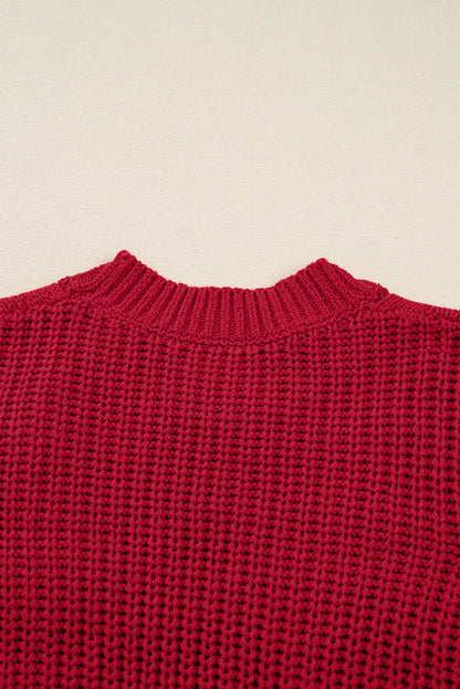 Fiery Red Plaid Lace up Detail Christmas Holiday Puff Short Sleeve Sweater