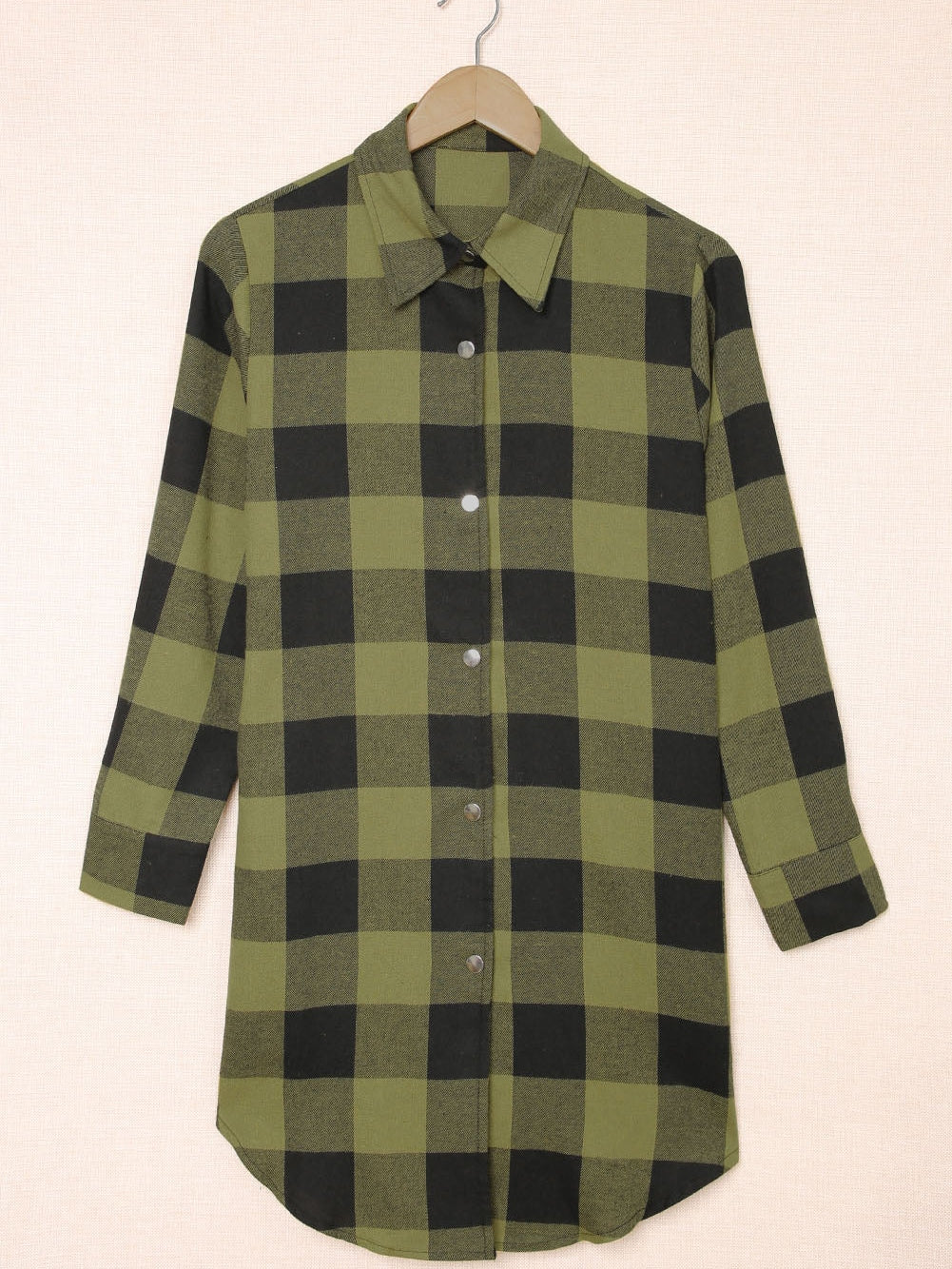 Green Plaid Button-Up Shirt Jacket