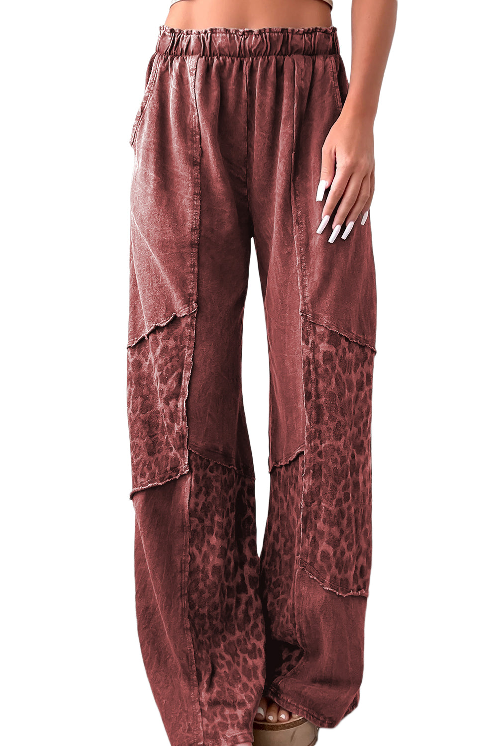 Red Clay Mineral Wash Leopard Patchwork Loose Pants