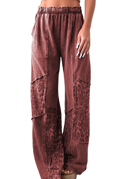 Red Clay Mineral Wash Leopard Patchwork Loose Pants