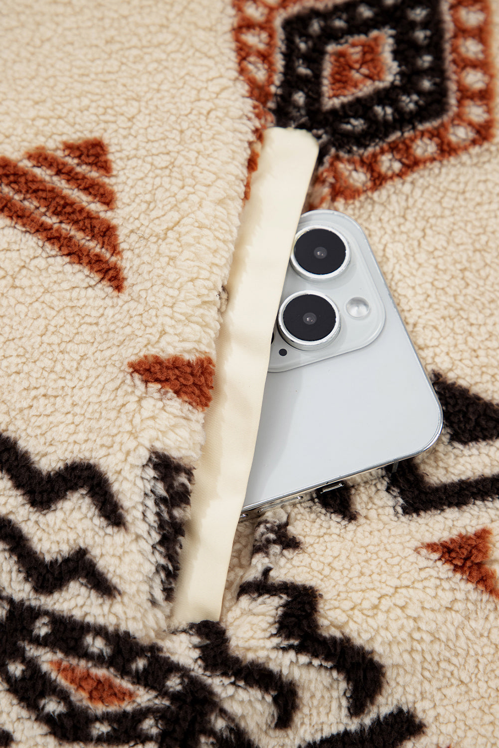 Beige Western Aztec Half Zip Plush Sweatshirt