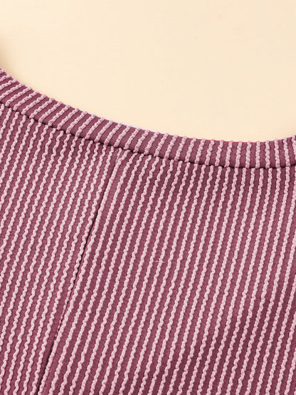 Rose Pink Textured V-Neck Dropped Shoulder Plus T-Shirt