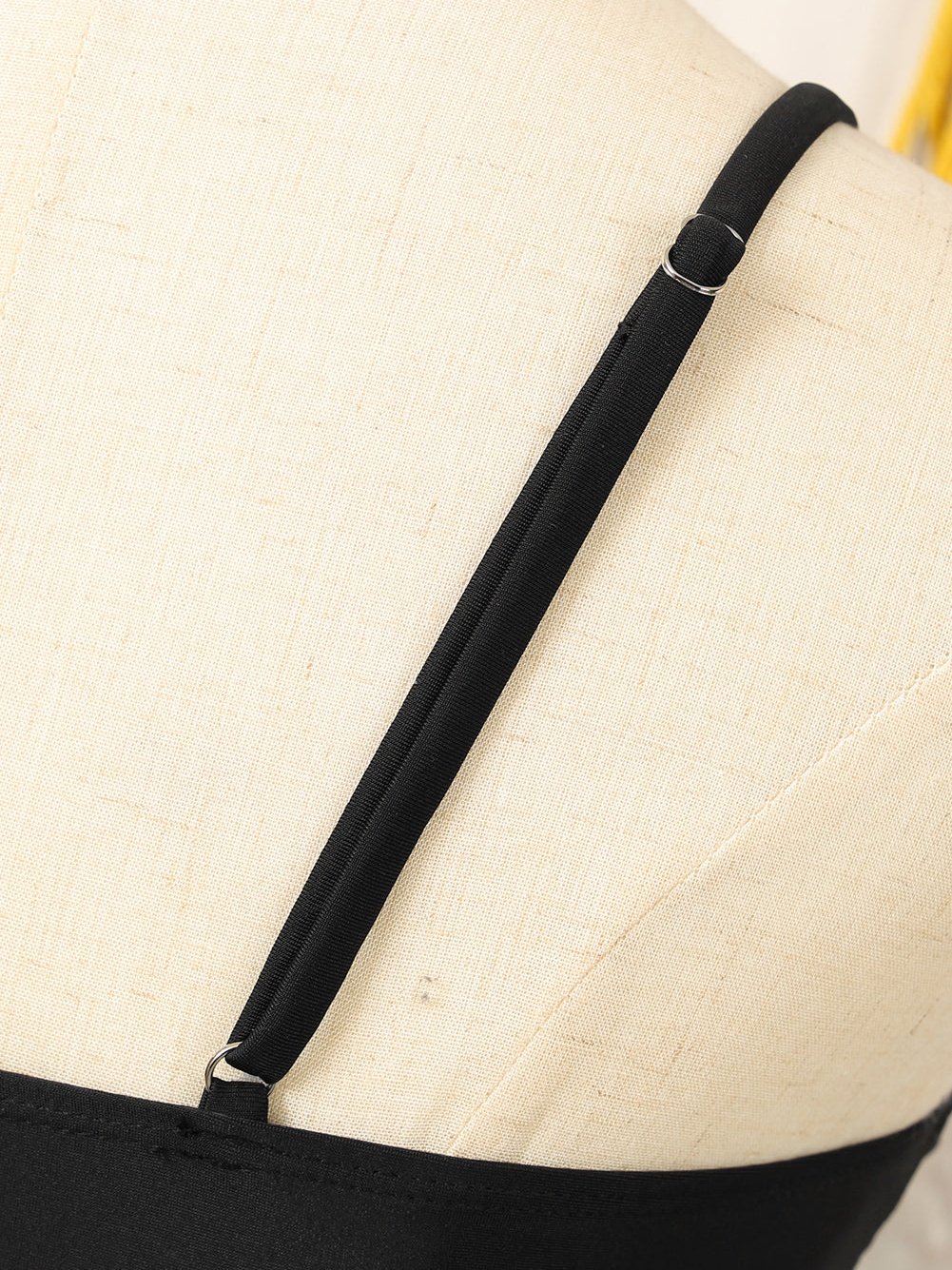 Elegant Black Metal Embellished One-Piece Swimsuit with Spaghetti Straps