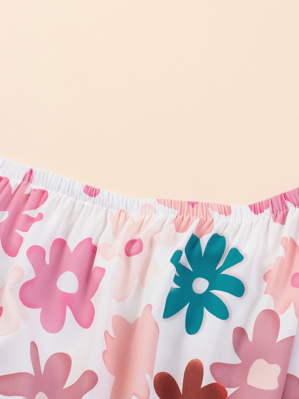 Floral Print Smocked Off Shoulder Plus Size Midi Dress in White