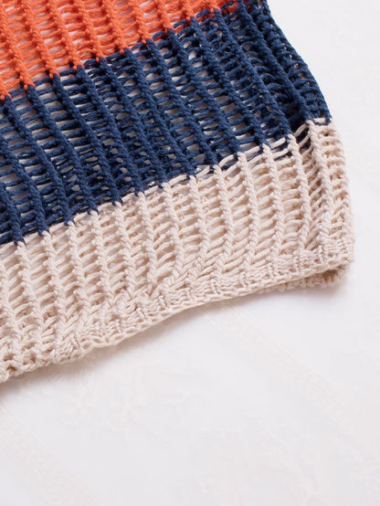 Beach Ready Striped Crochet Tassel Cover Up Dress