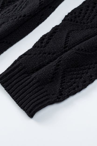 Black Hollow-out Openwork Knit Cardigan