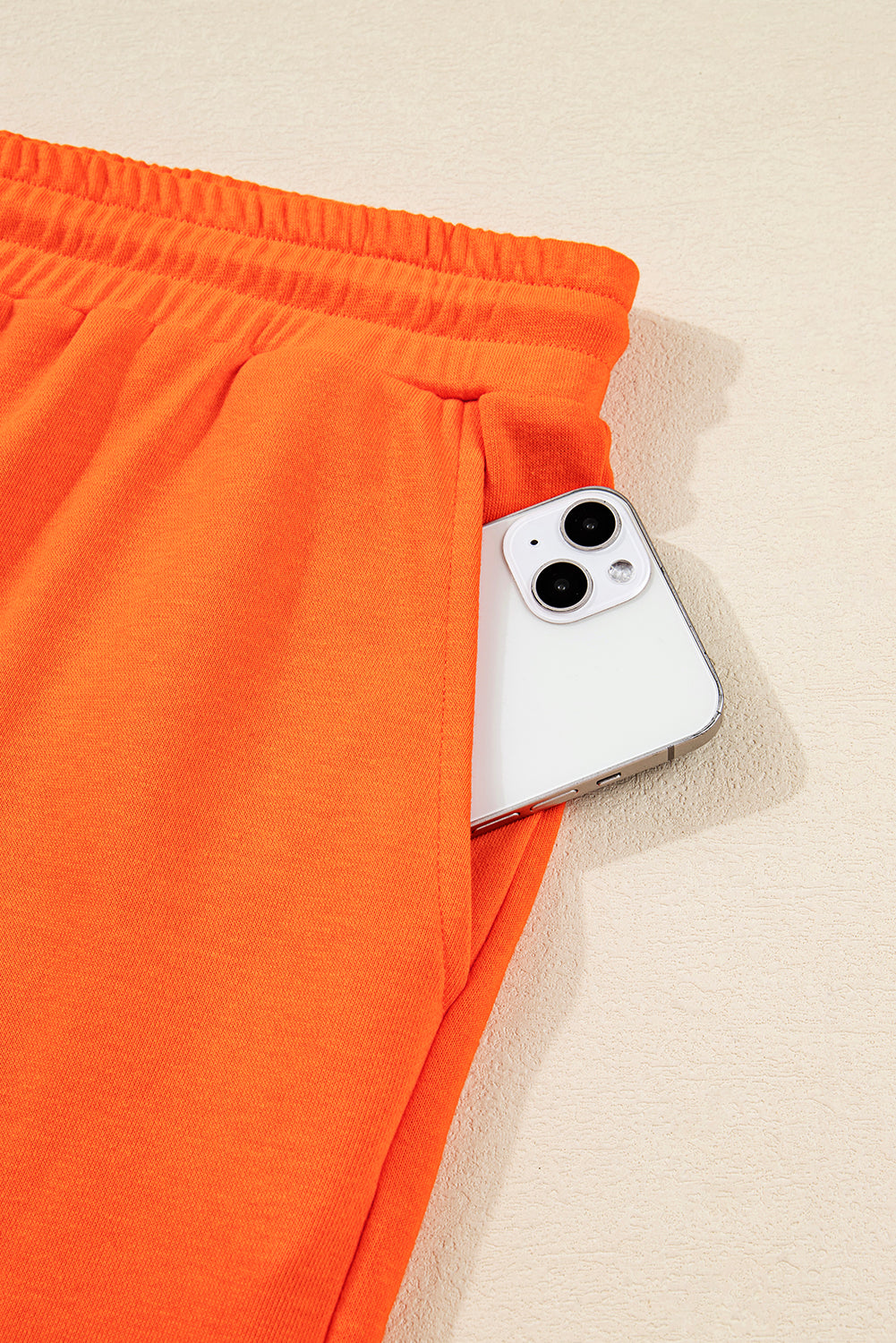 Orange Plus Size Varsity Striped Drop Shoulder Pullover Drawstring Elastic Waistband Short Set