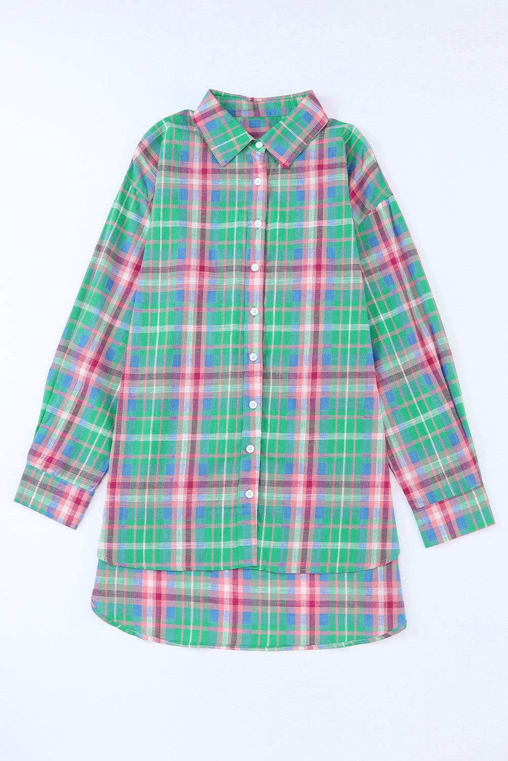 Green Plaid Split Detail Button Down Shirt