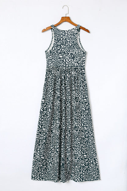 Printed Sleeveless Tie Waist Maxi Dress