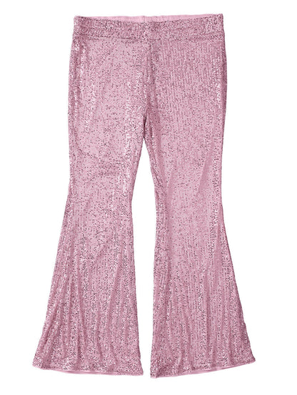 Pink Sparkling Sequin Plus Size Flare Trousers