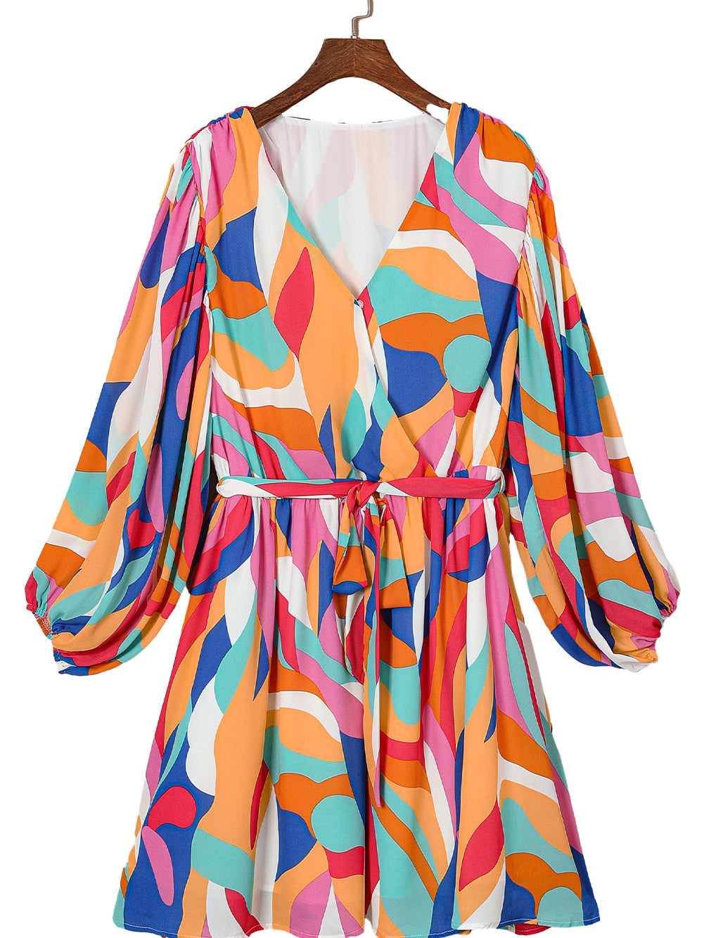 Vibrant Multicolor Abstract Print Plus Size Belted Shift Dress