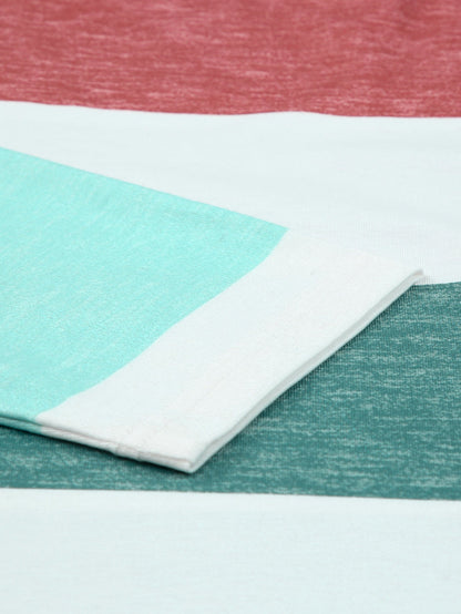 Green Striped Colorblock Shift Top for Curvy Women