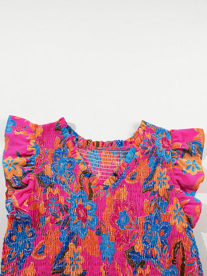 Crimson Blossom Tiered Sleeveless Plus Size Maxi Dress