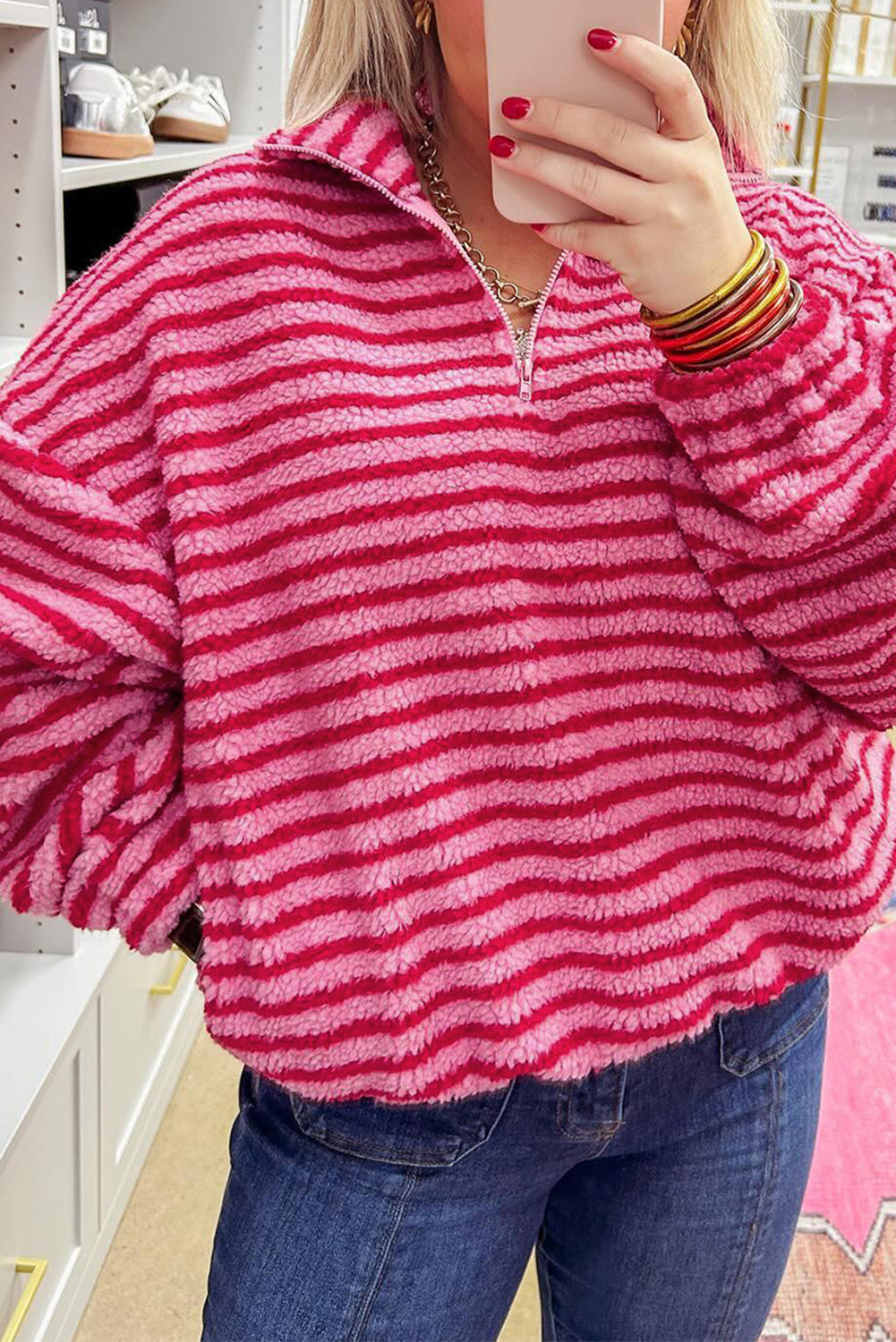 pink stripe sweatshirt