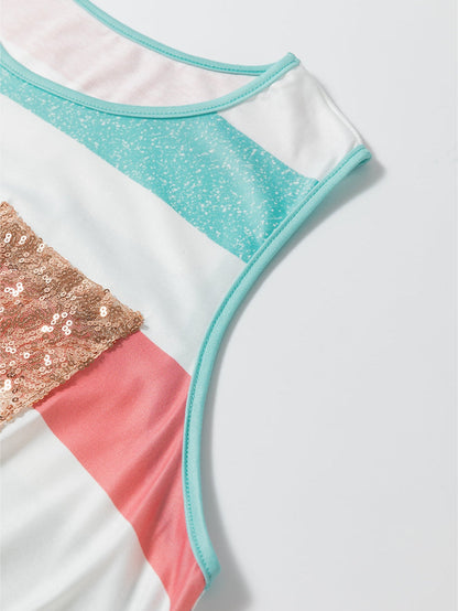 Vibrant Striped Plus Size Crew Neck Tankini Top