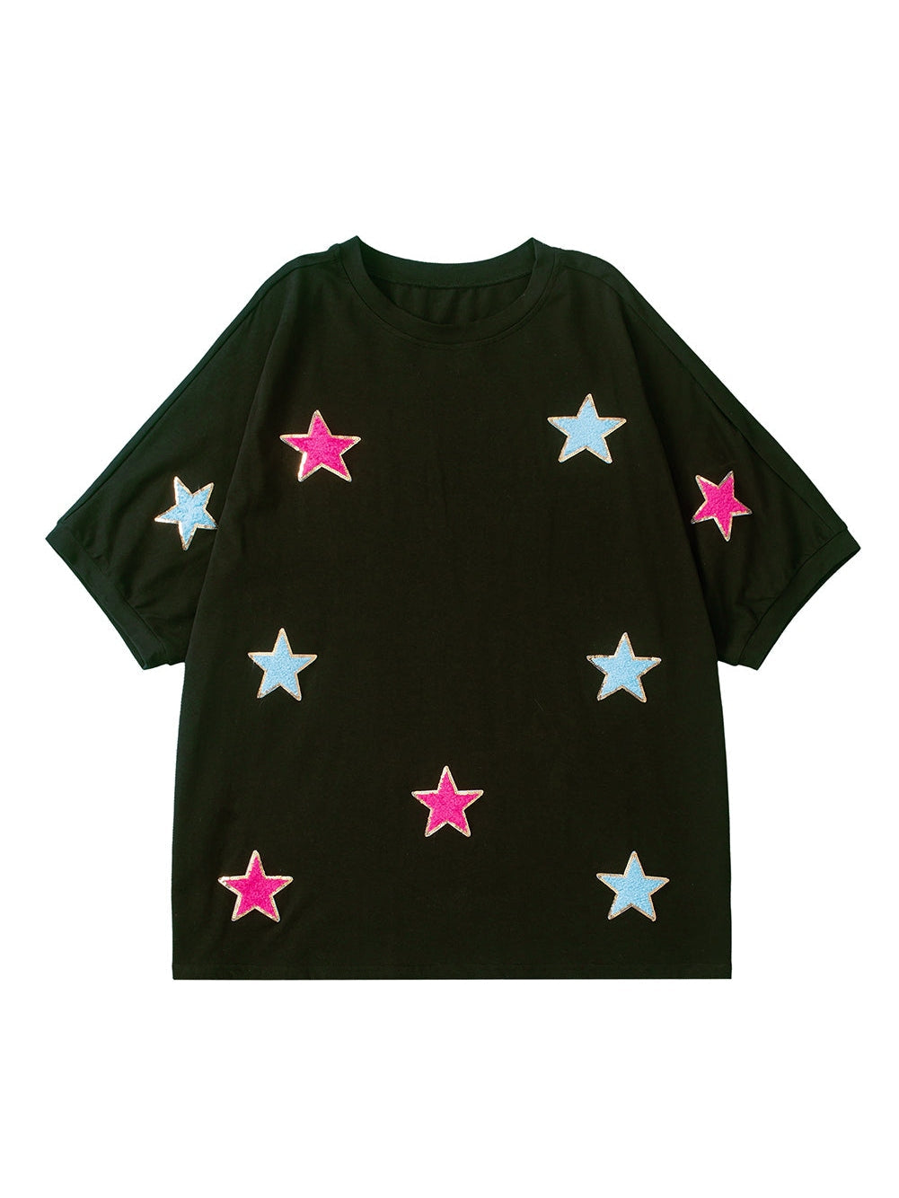 Chic Black Star Sequin Plus Size T-Shirt