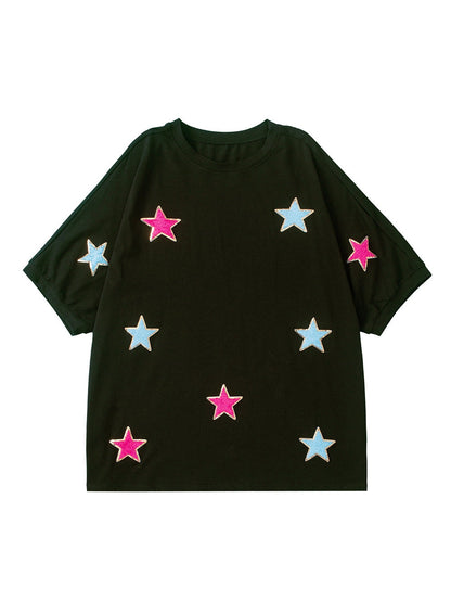 Chic Black Star Sequin Plus Size T-Shirt
