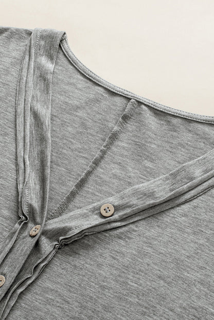 Chic Gray V Neck Batwing Sleeve Plus Size Top