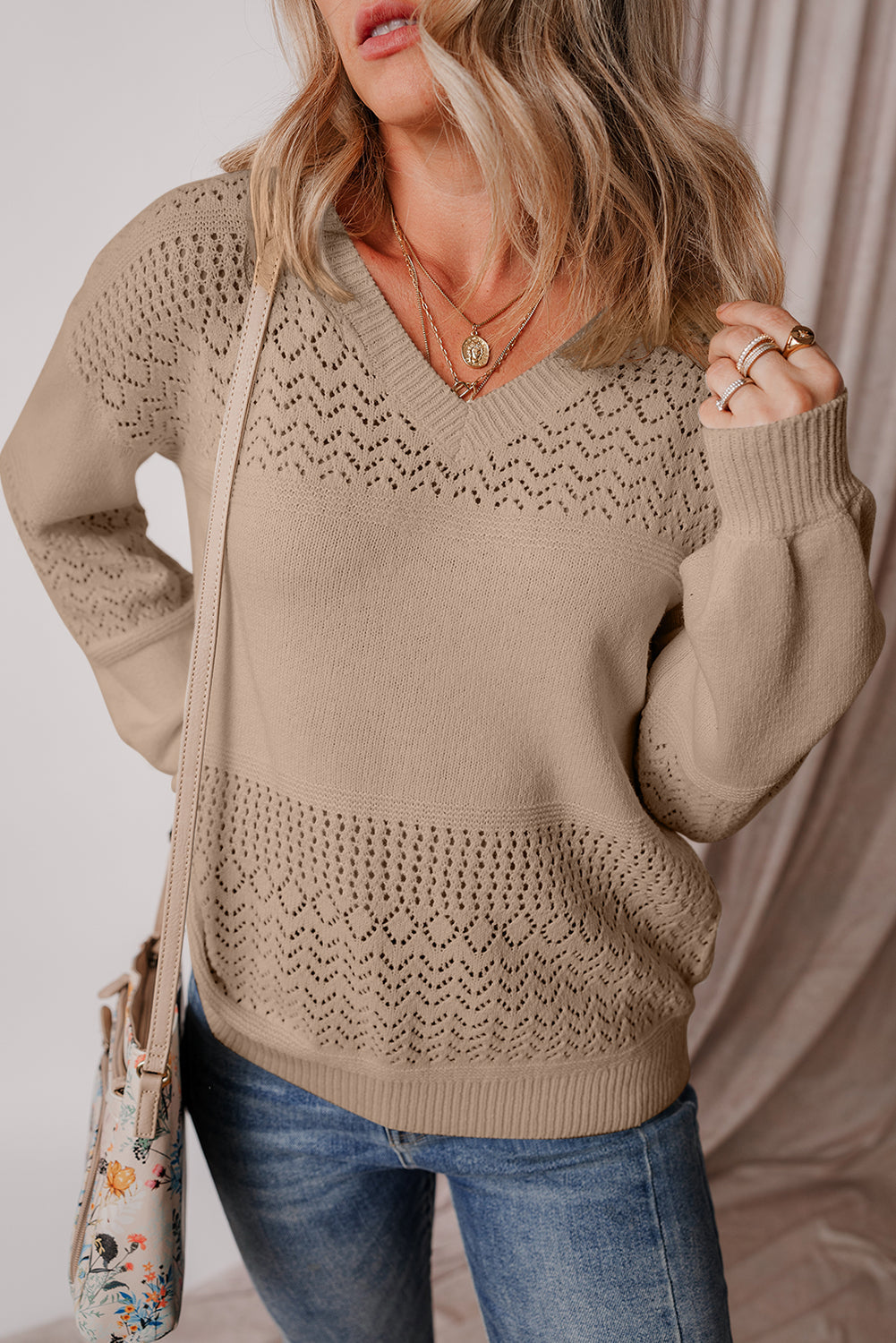 v neck drop shoulder sweater