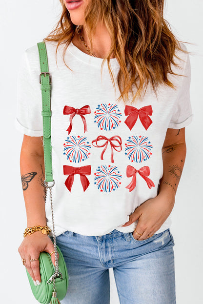 July 4th Patriotic Bowknot Firework Print Tee