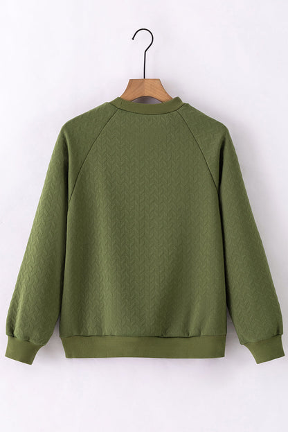 Forest Green Textured Raglan Sleeve Casual Sweatshirt