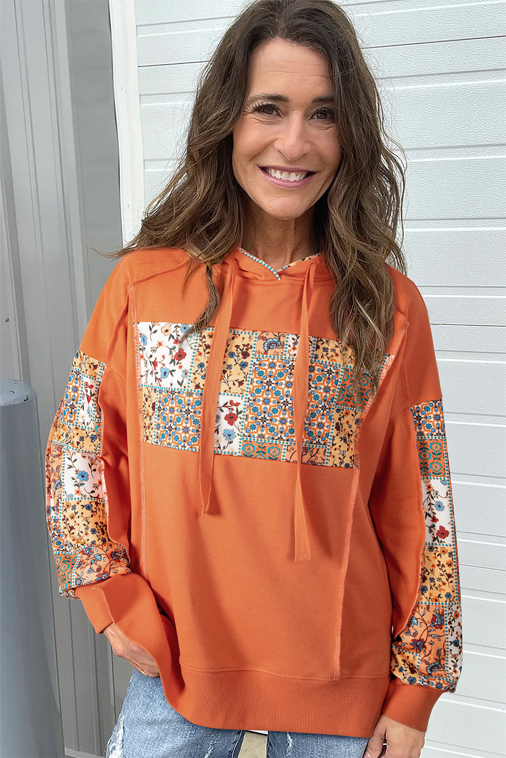 floral patchwork hoodie