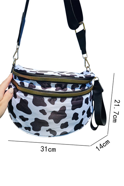 Black white Animal Spots Print Wide Strap Large Crossbody Bag