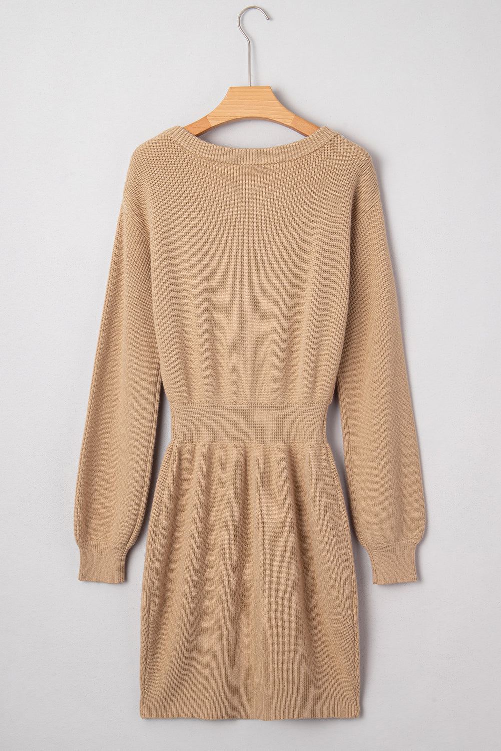 Smoke Gray Pearl Embellished Keyhole Ribbed Sweater Dress