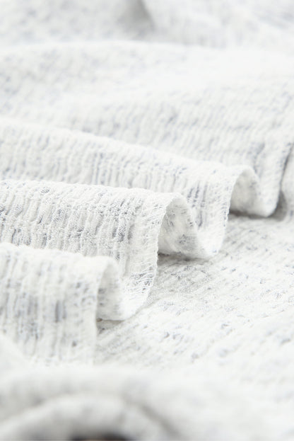 Floral Print Bubble Sleeve Black Blouse with Crinkle Texture