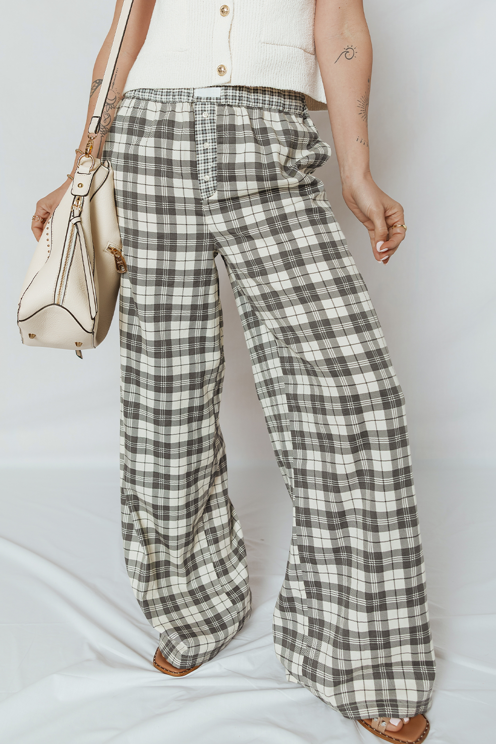 plaid wide leg pants