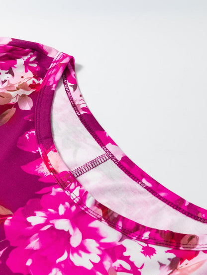 Red Floral Print Short Sleeve Plus Size Blouse