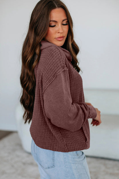 Wild Ginger Solid Color Mineral Wash Contrast Textured Patchwork Kangaroo Pocket Hoodie