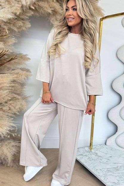 Jet Stream 3/4 Sleeve Loose Top Drawstring Wide Leg Pant Set